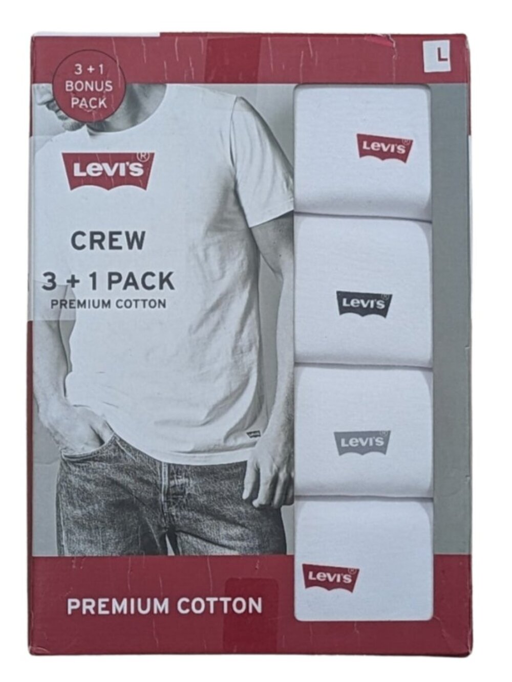 Levi’s Premium Cotton Crew Neck Undershirts White 3+1 Pack Size L NIB